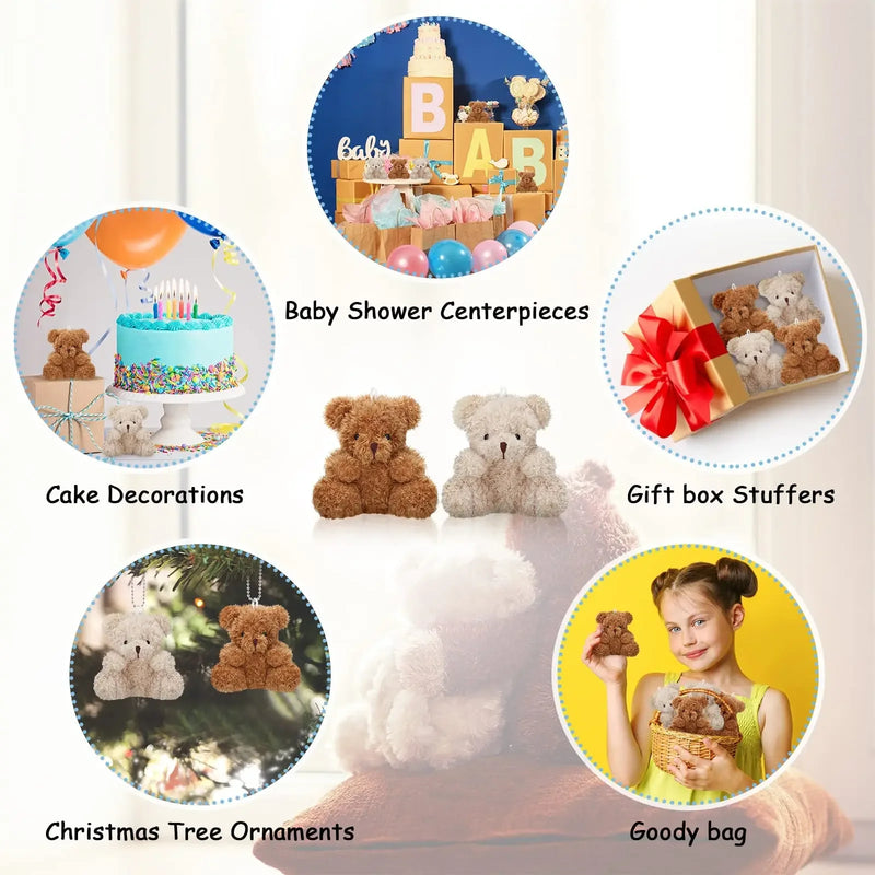 12-48 pçs mini urso de pelúcia recheado pequeno urso de pelúcia em massa brinquedo animal urso boneca chaveiros decoração festa favores para chá de bebê natal